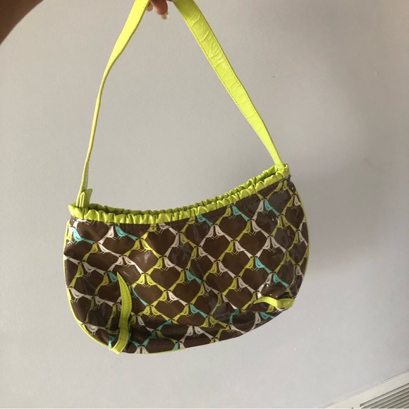Vera Bradley lime green and brown shoulder bag, vintage style. Vinyl material. - Picture 4 of 5